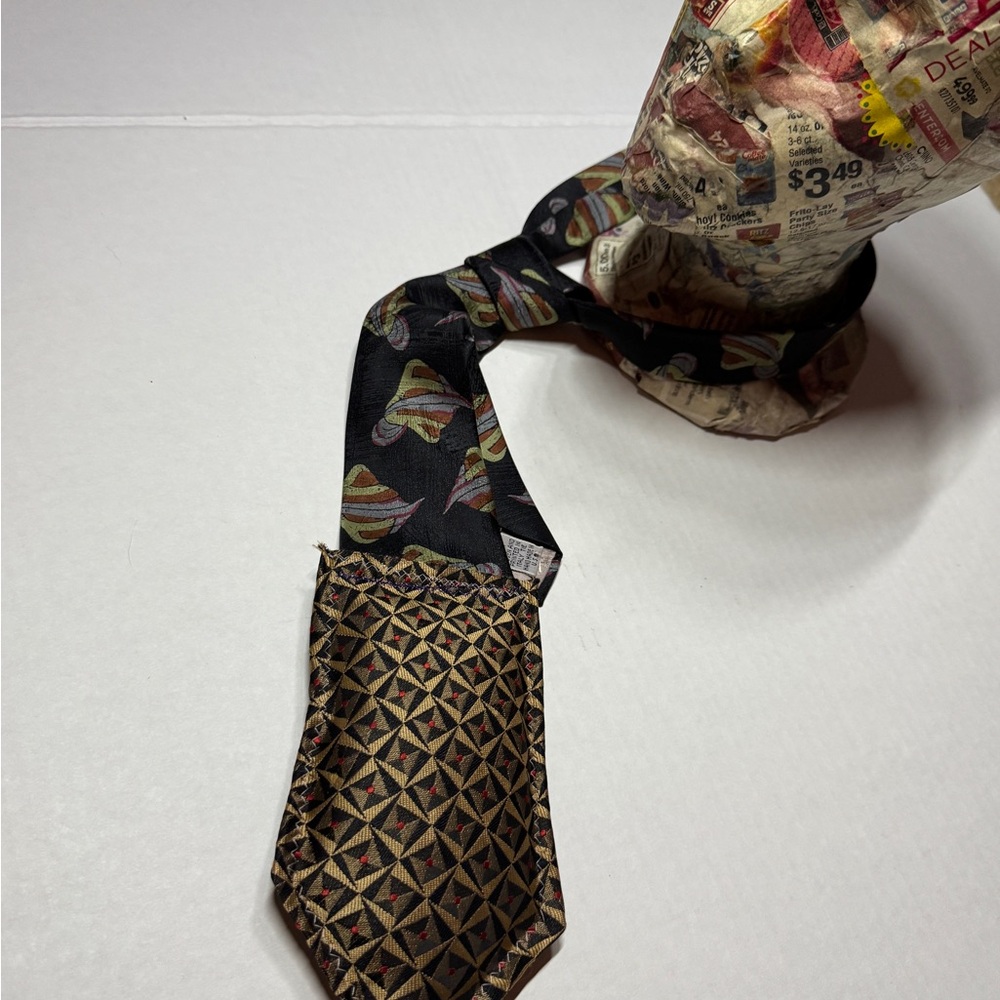 Geometric Patterned Black and Gold pillowy reworked vintage Tie